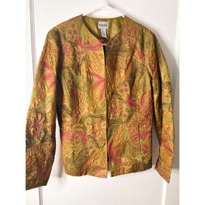 Chicos Embellished Embroidered Jacket Women Size 1 Floral Lined Dressy
